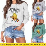 LITTLE MISS ICED COFFEE Herbstlicher Pullover mit grenzüberschreitendem Aufdruck und rundem Kragen