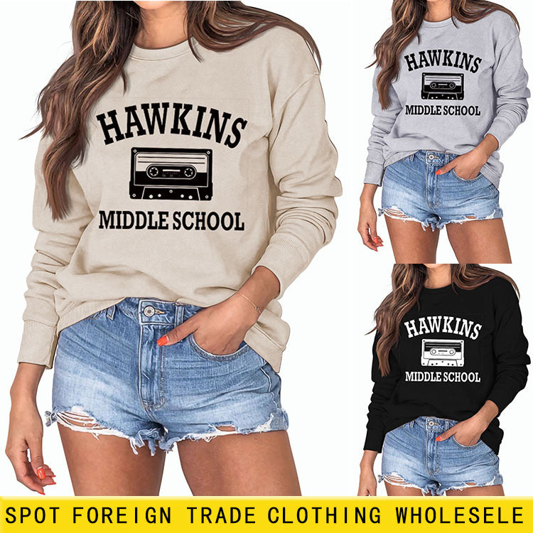HAWKINS MOYEN Lettre Dames Fond Col Rond Manches Longues Grande Taille Pull