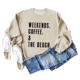 WEEKENDS COFFEE CREW NECK LETTERS FASHION LOOSE FALL WINTER LONG SLEEVE OVERSIZE SWEATSHIRT