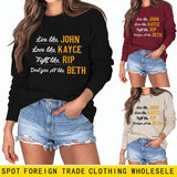 Live Like John Love Women's Letter Round Neck Loose Long Sleeve Shirt Large Sweater