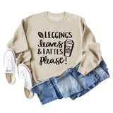 LEGGINGS FEUILLES LATTES Lettre Lâche Fond Manches Longues Grande Taille Pull