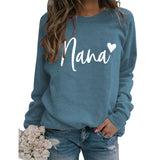 Nana Heart Letter Print Round Neck Long Sleeve Loose Plus Size Sweatshirt