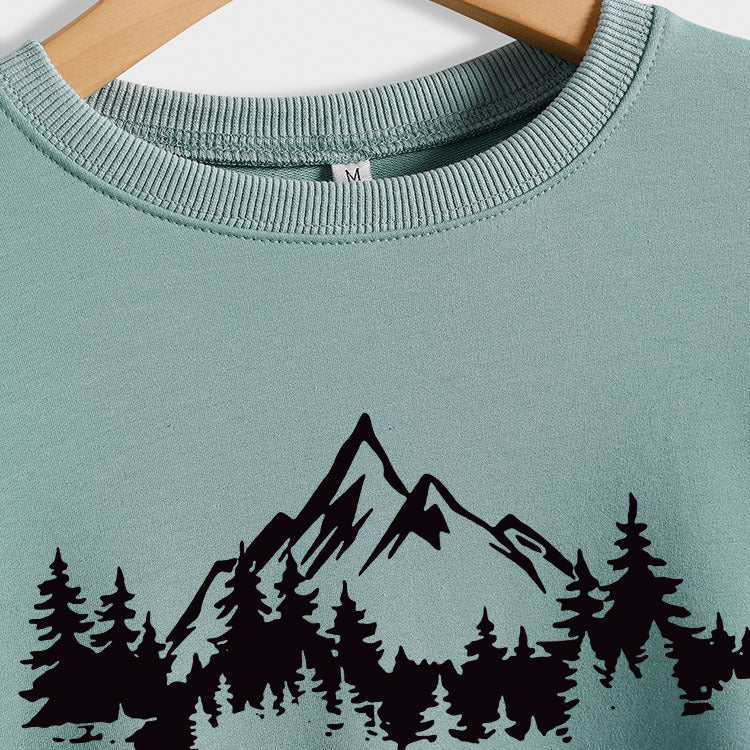 Pull pour femme à manches longues et col rond imprimé Mountain Pine