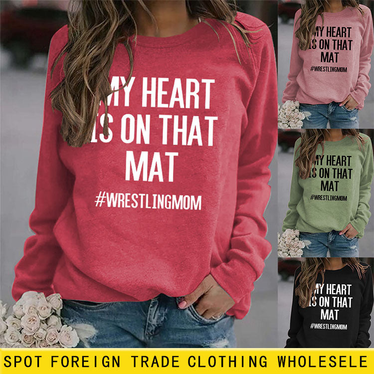 Mon coeur est imprimé lettres à manches longues décontracté mode femmes sweat