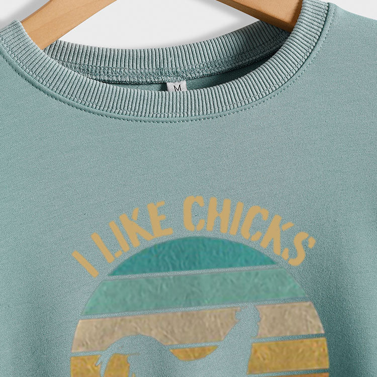 J'aime les poussins Alphabet coq imprimé sweat à manches longues grande taille femme