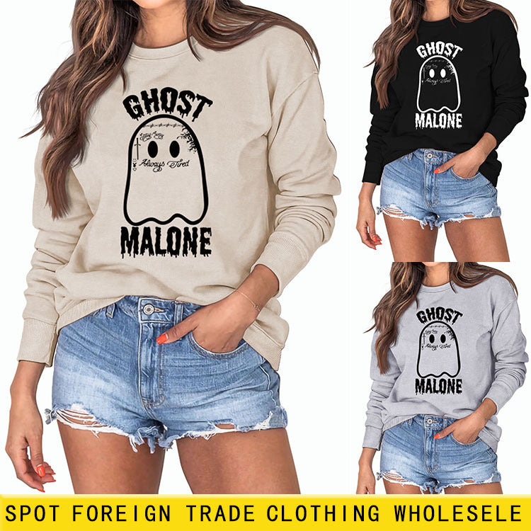 GHOST MALONE Sweat-shirt à manches longues imprimé lettre Ghost Halloween