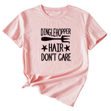 Letter Printing DINGLEHOPPER HAIR Womens Casual Short-sleeved T-shirt