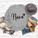 Nana Heart Letter Print Round Neck Long Sleeve Loose Plus Size Sweatshirt