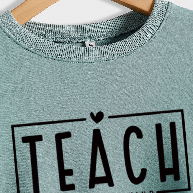 TEACH THEM TO BE KIND Love Letter Round Neck Loose Casual Long Sleeve Sweater