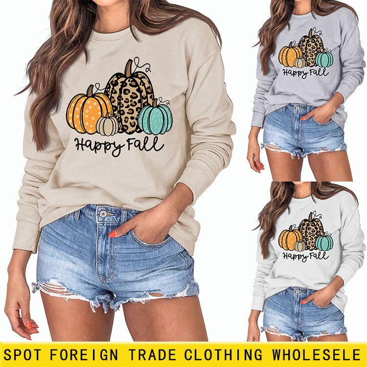 HAPPY FALL Fashion Letter Pumpkin Halloween Autumn and Winter Long Sleeve Oversized Sweater Girl
