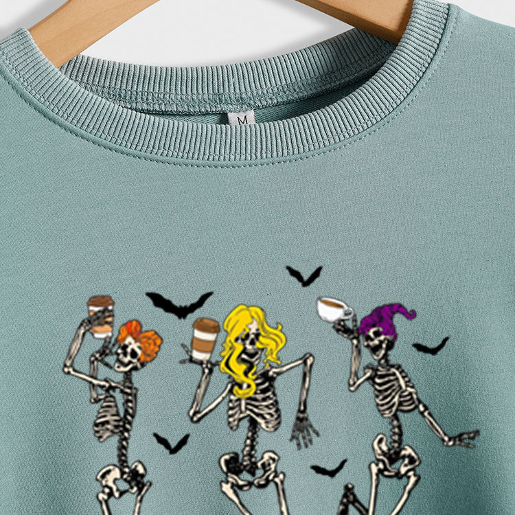 Pull à manches longues et col rond pour femme, imprimé tête de mort, à fond imprimé