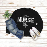 Pullover Round Neck Top Long Sleeve Nurse Life Printed Loose Sweater Cross Border