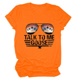 TALK TO ME GOOSE Summer Letter Printed T-shirt with Round Neck and Short Sleeve