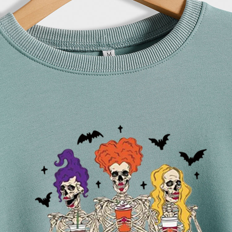 Sweat-shirt ample à manches longues et col rond pour femme, imprimé tête de mort et chauve-souris, grande taille