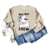 BOO BOO CREW Pullover mit Buchstabendruck, Rundhalsausschnitt, Herbst und Winter, langärmelig, Übergröße, Damen