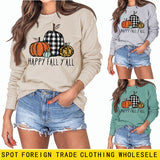 HAPPY FALL Y'ALL Kürbis Leopard Rundhals Print Langarmshirt Damen Sweatshirt