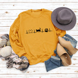 Love Cat Dog Print Round Neck Bottom Long Sleeve Women's Sweatshirt