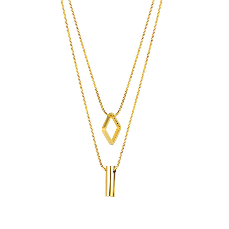 NEHZUS JewelrySimple Small Multitude of Stacking Titanium Steel Necklace Square Long Double Layer Autumn and Winter Jumper Chain