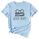 BOOK NERD GLASSES PATTERN FASHION WOMEN'S CASUAL CREWNECK SHORT SLEEVE T-SHIRT