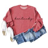 Kentucky Letter Loose Rundhals Mode Lässig Langarm Pullover für Damen in Übergröße