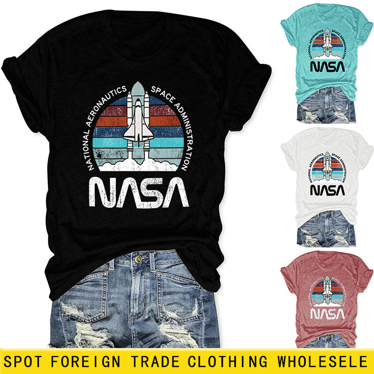 NATIONAL AERONAUTICS été nouvelle lettre fusée impression T-shirt à manches courtes femme