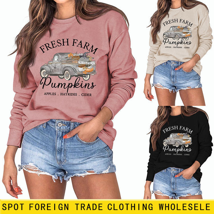 Pull ample à manches longues pour femmes, lettres décontractées, col rond, tache