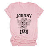 Johnny Cash Letter Short Sleeve Flower Boots Funny Women's T-Shirt