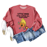 LITTLE MISS ICED COFFEE Herbstlicher Pullover mit grenzüberschreitendem Aufdruck und rundem Kragen