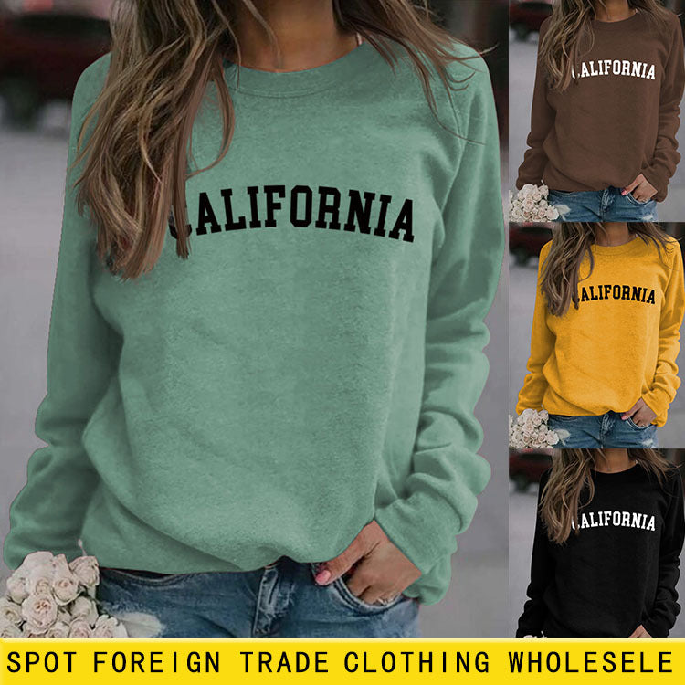 CALIFORNIA Letter Autumn and Winter Wide Size Long Sleeve Round Neck Casual Dress Girl