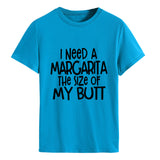 I Need A Margarita Printed Round Neck Fashion Letter Large Women's T-Shirt Loose Short Sleeve Shirt