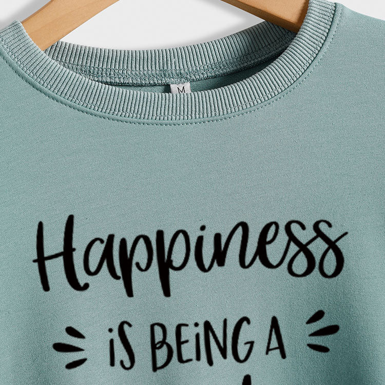 Happiness Is Being Chemise à manches longues et col rond pour femme Pull grande taille