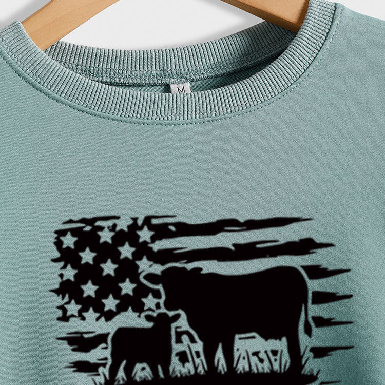 Veau imprimé col rond Base ample manches longues automne et hiver grande taille pull femmes