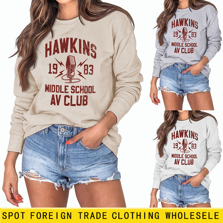 HAWKINS 1983 SWEAT-SHIRT OVERSIZE À MANCHES LONGUES AMPLE MOYEN POUR FEMME