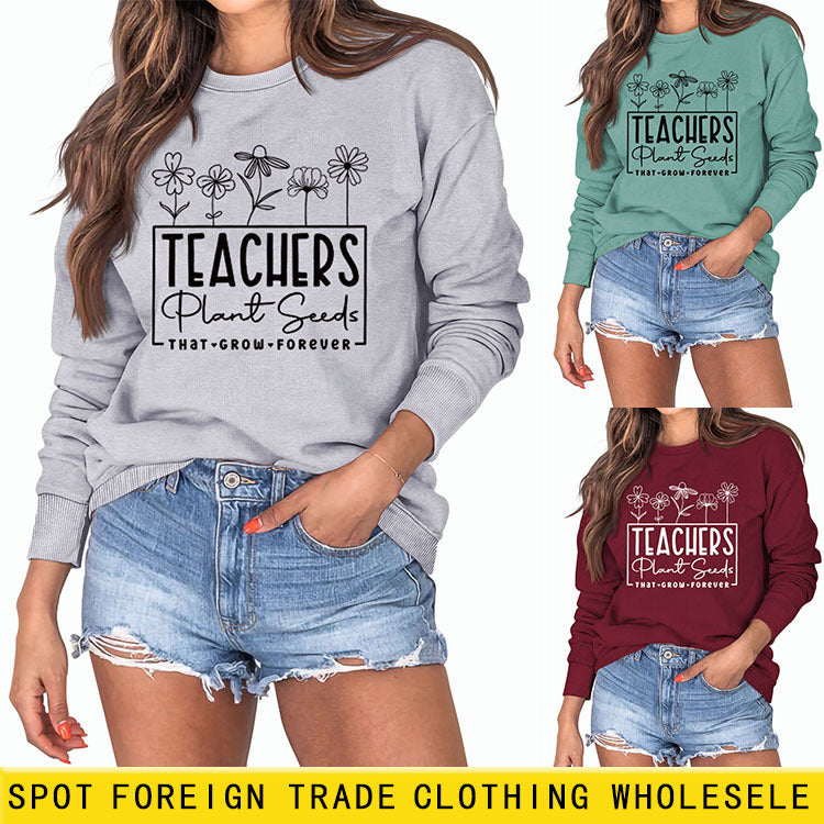 Pull ample à manches longues et col rond avec graines de plantes pour enseignants