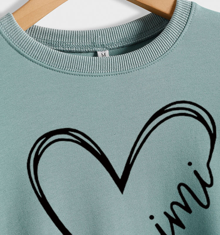 Col rond lettre femmes hauts à manches longues imprimé pull ample sweat-shirt