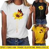 Never Give Up Sunflower-print Short-sleeved Top Casual T-shirt Women's Wear