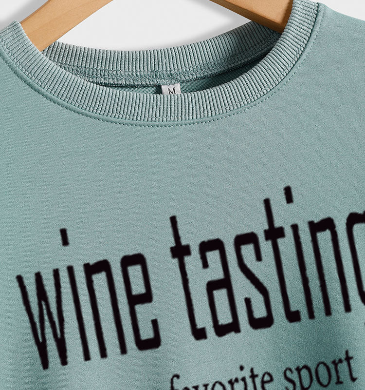 Sweat-shirt ample à col rond et manches longues, imprimé dégustation de vin