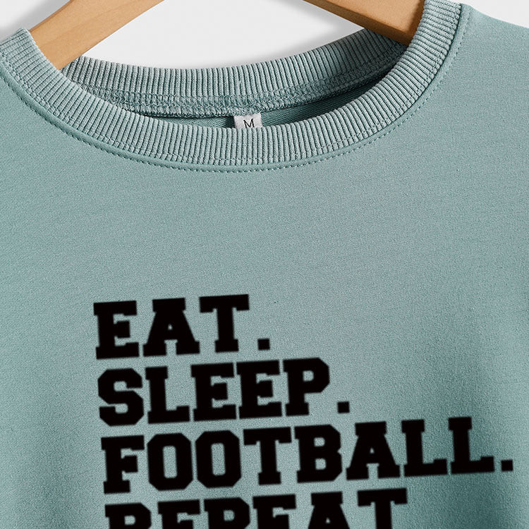 EAT SLEEP FOOTBALL REPEAT Pull à manches longues et col rond pour femme Automne et hiver