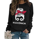 Round Neck Tops Long Sleeve Soccermom Print Loose Sweatshirt