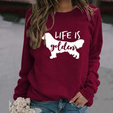 Life Is Golden Round Neck Letter Loose Long Sleeve Large Sweater