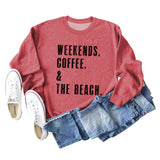 WEEKENDS COFFEE CREW NECK LETTERS FASHION LOOSE FALL WINTER LONG SLEEVE OVERSIZE SWEATSHIRT