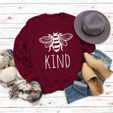 Kind Bee Alphabet-Druck Herbst- und Winterrücken, lockerer, großer Pullover mit langen Ärmeln und Rundhalsausschnitt (Damen)