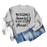 LEGGINGS FEUILLES LATTES Lettre Lâche Fond Manches Longues Grande Taille Pull