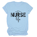 NURSE Life Letter Round Neck Loose Short Sleeve Casual T-shirt WomanT-Shirt