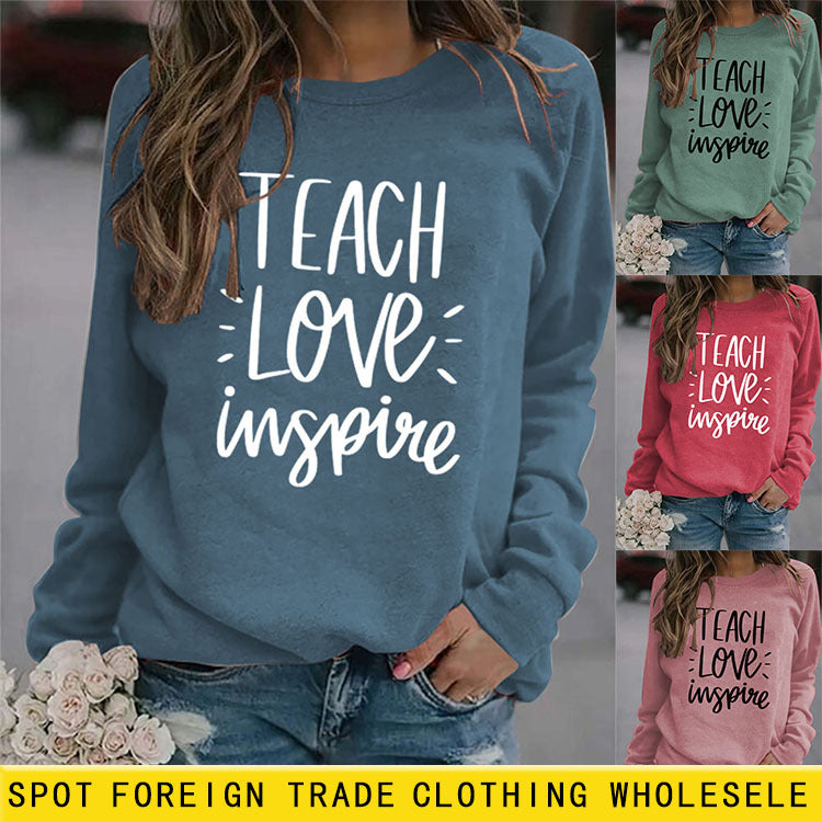Teach Love Inspire col rond mode grande taille femmes pull à manches longues chemise
