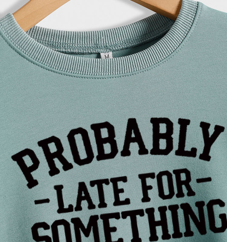 Sweat-shirt ample à manches longues et col rond pour femme, imprimé probablement