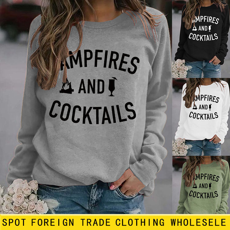 Autumn and winter new women's campfires and cocktails letter printed sweater