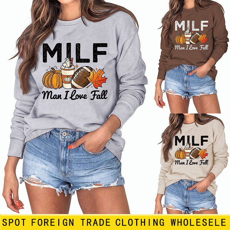 Milman I Love Fall Pumpkin Letter Pull décontracté à manches longues pour fille