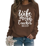 Wife Mom Teacher Letter Casual Loose Long Sleeved Shirt for Women