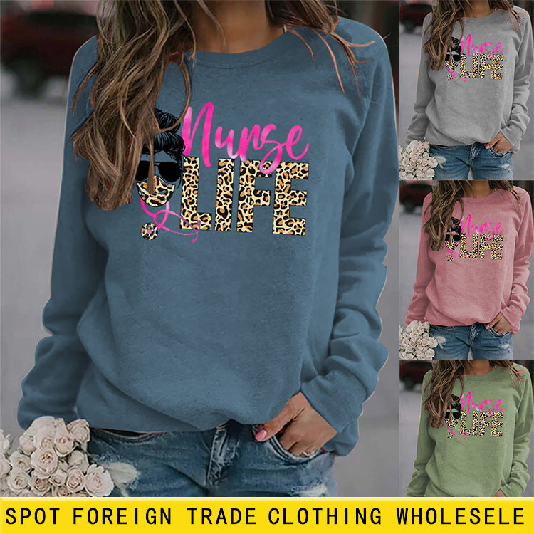 Nunse LIFE lettres ample imprimé léopard à manches longues